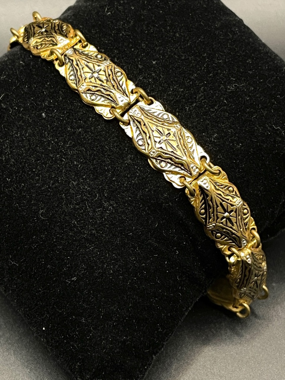 Vintage Signed Spain Damascene Link Bracelet 7"